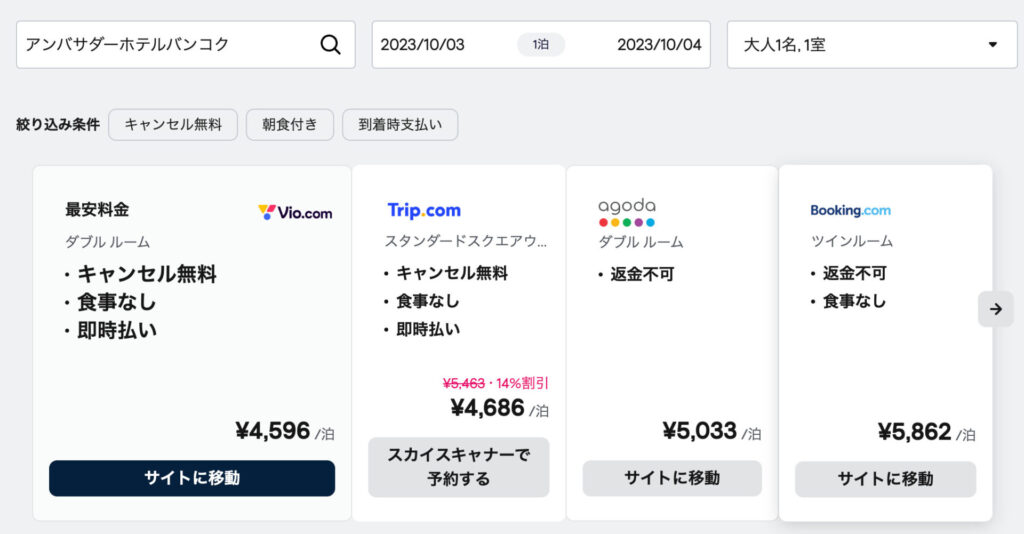 価格比較サイトの検索結果の一例