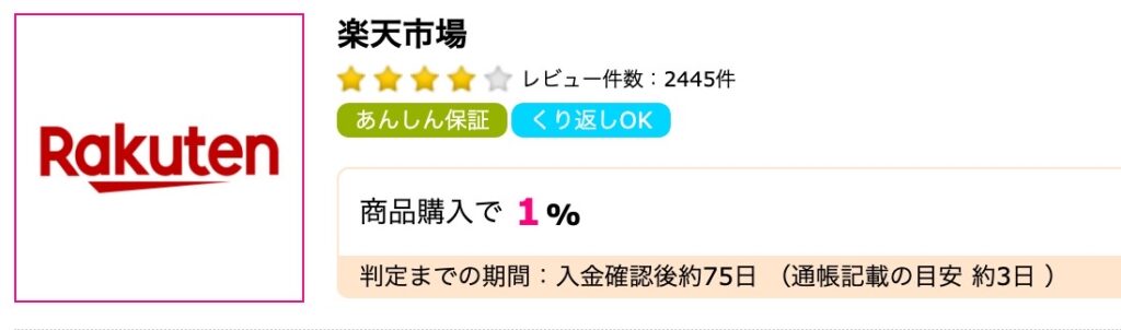 ハピタスに掲載されている楽天市場の広告