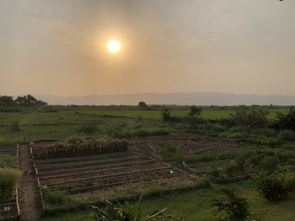 サンクタムの敷地から見渡せる風景と夕日