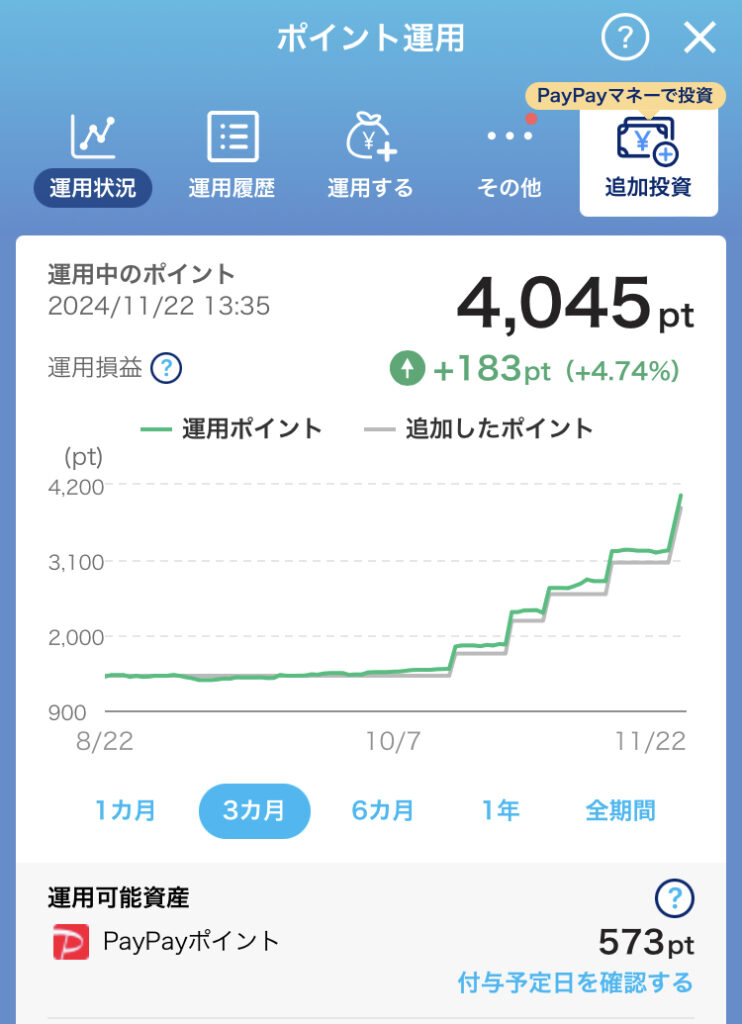 ポイント運用のメイン画面