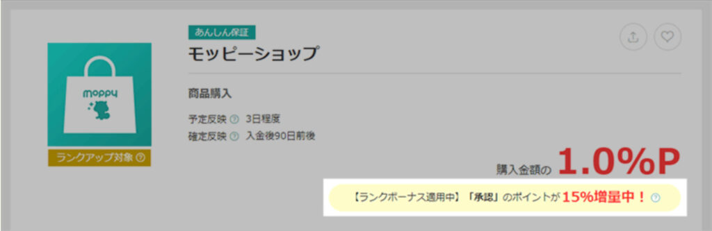 「ランクボーナス適用中で15%増量中」の表記がある広告