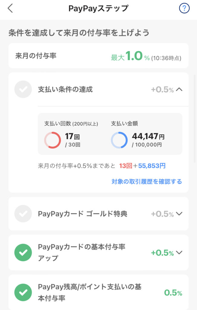 PayPayステップの達成状況