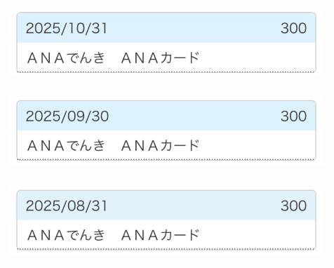 ANAでんきの利用で貯まるANAマイル実績(3ヶ月分)